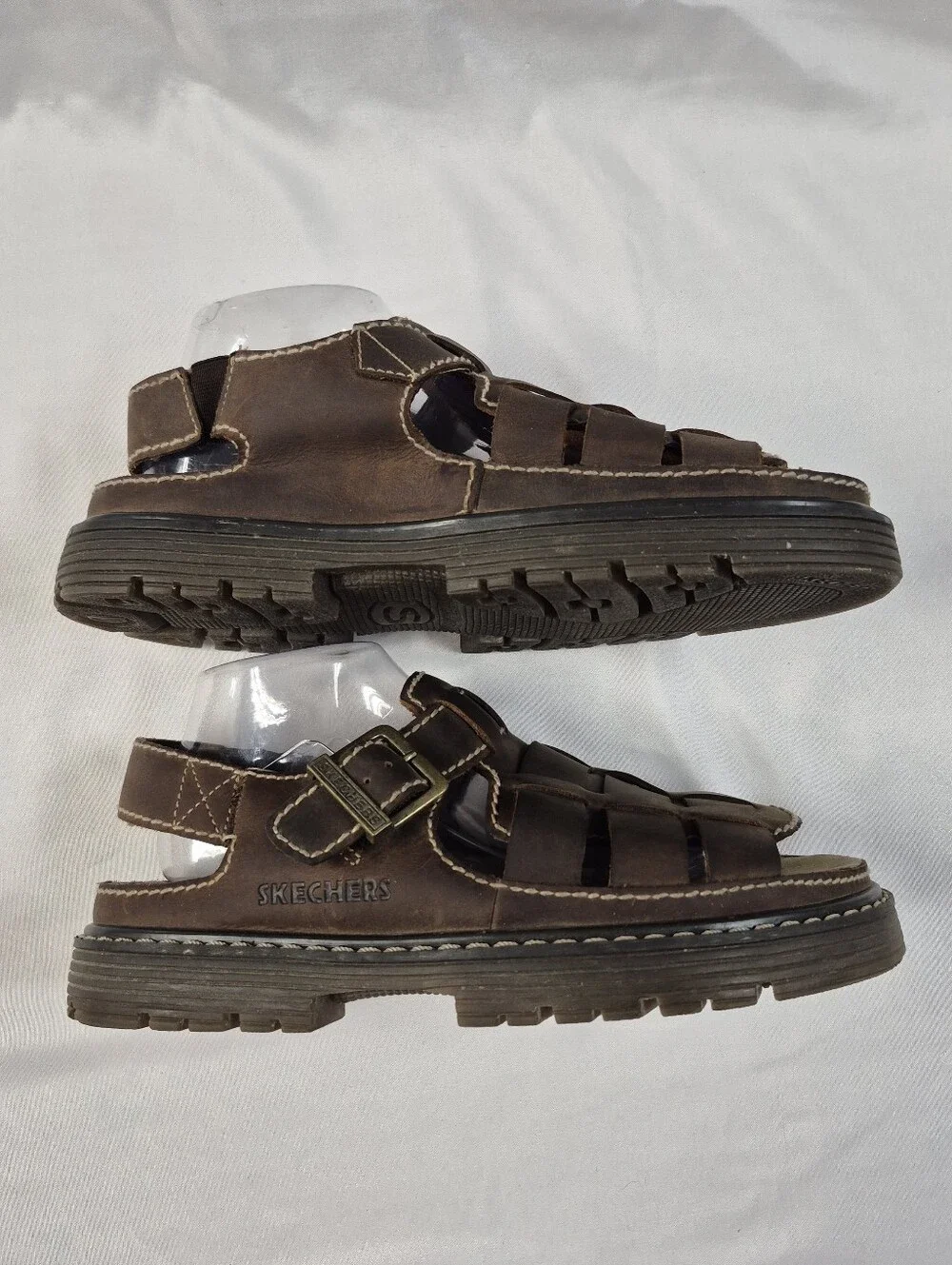 Vintage Skechers Fisherman Sandals Jammers Mens 9 Brown Leather Y2K Chunky
